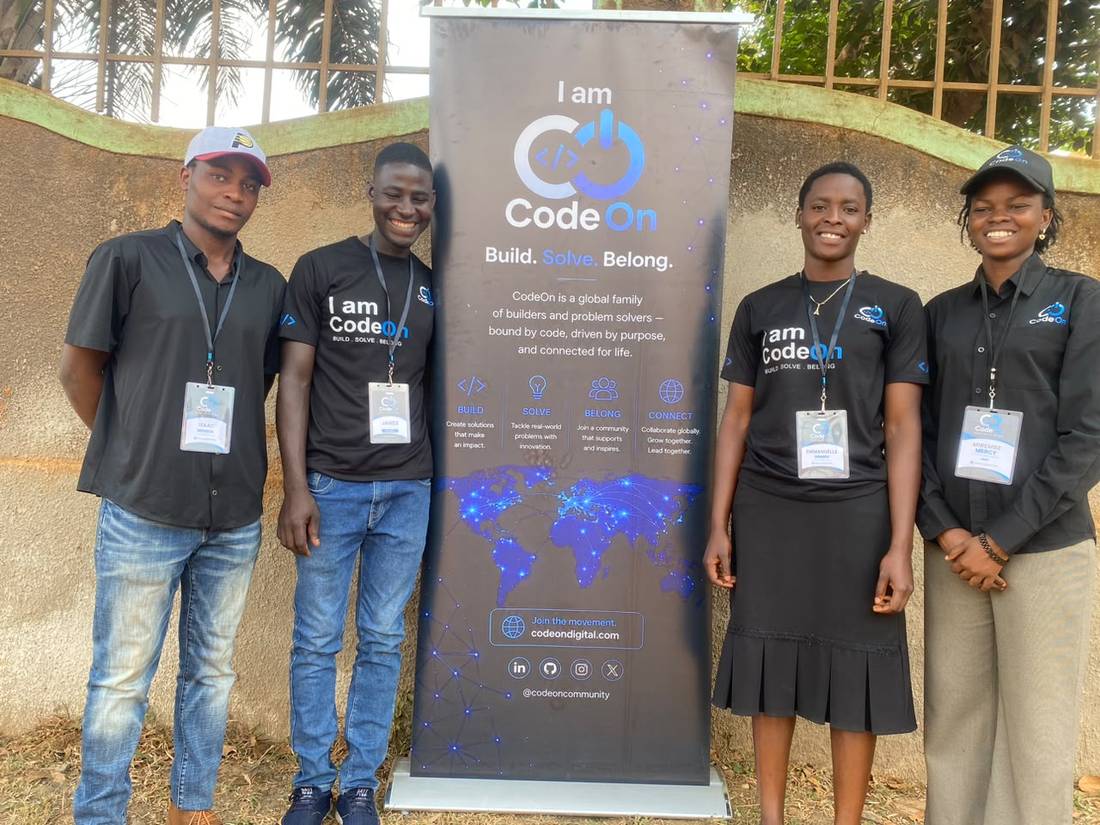 Isaac, James, Emmanuelle and Mirembe at a CodeOn event